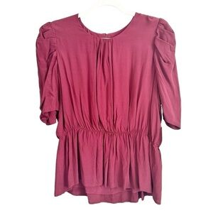 NWT Hudson North Burgundy Puff Sleeves Top Size L